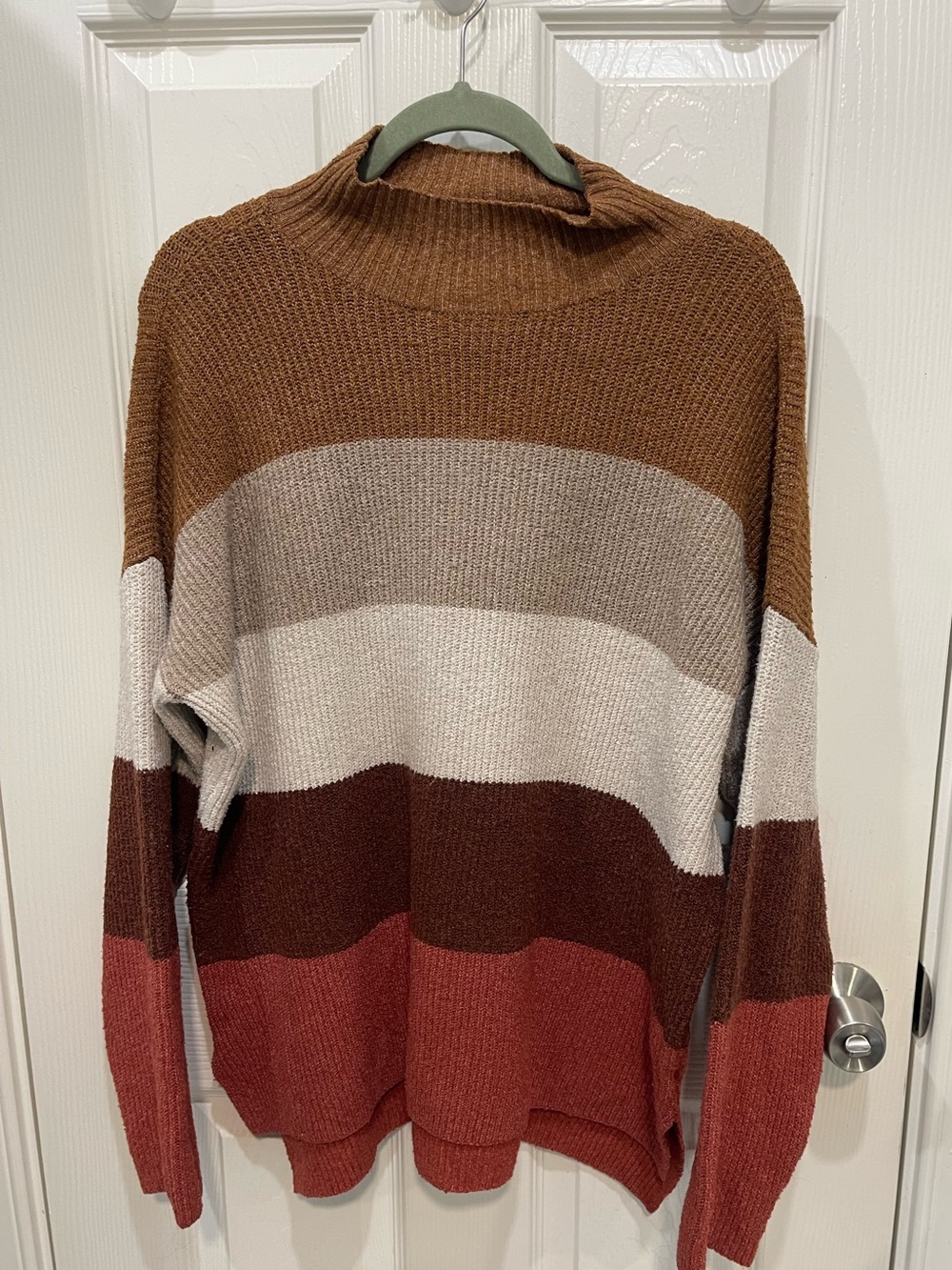 Olive & Oak Striped Cowl Neck Sweater in Brown, Cream & Rust size xl